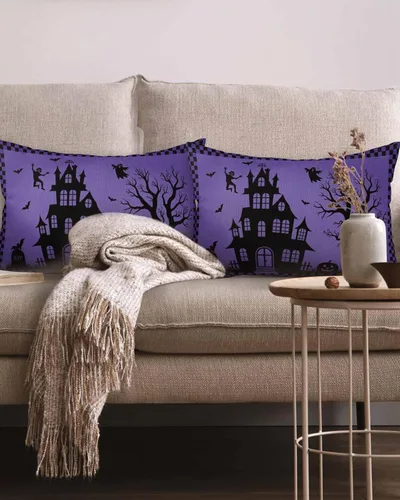 Vista 2 de Juego de 2 fundas de almohada de Halloween de 20 x 12 pulgadas, diseño de castillo embrujado, fantasma, fundas de cojín decorativas, fundas