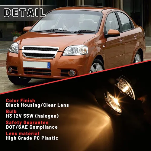 Vista 3 de Luces antiniebla para Chevy 2007 2008 2009 2010 2011 Chevrolet Aveo Euro Verson Asambleas de lámpara con kit de cableado 1 par