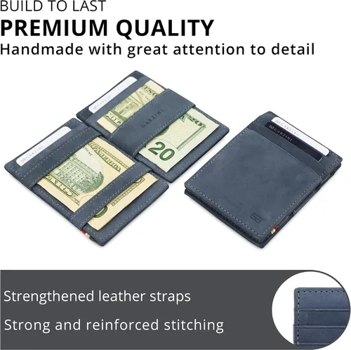 Vista 4 de Garzini Magic Wallet con ventana de identificación, cartera minimalista con tarjetero RFID, cartera de piel para 8 tarjetas
