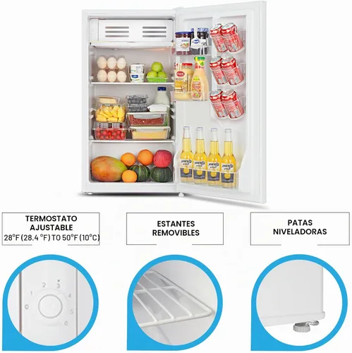 Vista 4 de Koolatron Refrigerador compacto con congelador, 3.2 pies cúbicos (91L), blanco, diseño de respaldo plano que ahorra espacio, puerta reversible
