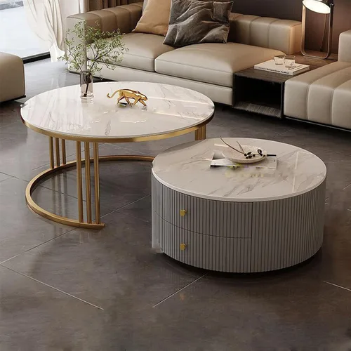 Vista 12 de Mesa de centro redonda anidable, mesas de centro redondas con almacenamiento para sala de estar, mesa de centro para sala minimalista, mesa