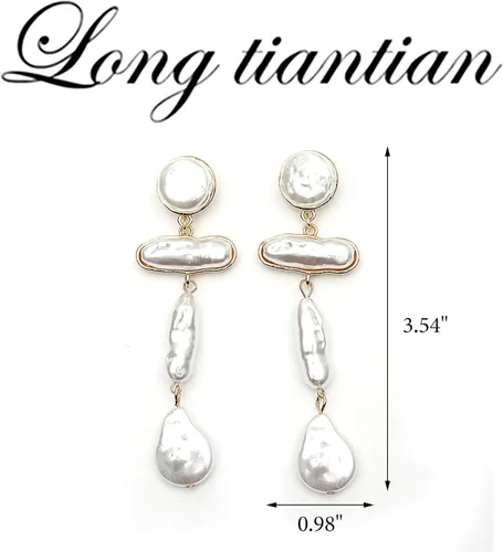 Vista 7 de Aretes de perlas para mujer, aretes colgantes de perlas para adolescentes y niñas, aretes de perlas, elegantes aretes de perlas, aretes colgantes