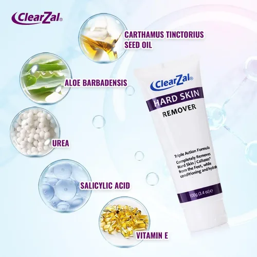 Vista 2 de Clearzal Crema de pies para piel dura, ayuda a eliminar callos y maíz mientras deja una piel suave y lisa, fórmula de triple acción hidratante