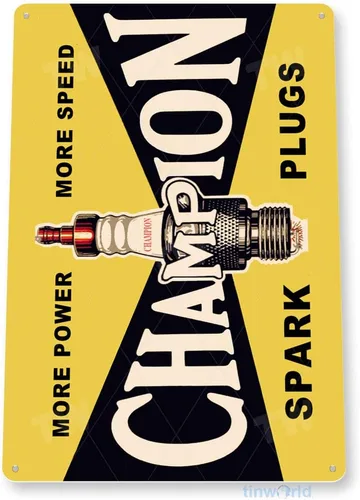 Vista 3 de Tinworld Letrero de estaño: Champion Spark Plug Retro Metal Sign Decor Garage Auto Shop Cave A284