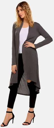 Vista 4 de Cárdigan de manga larga casual para mujer largo y abierto por delante ligero con dobladillo asimétrico drapeado tallas S3XL