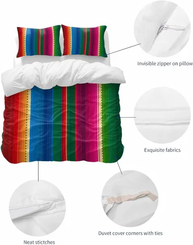 Vista 6 de LooPoP Juego de funda de edredón de 3 piezas mexicano de 3 piezas para cama Queen con 1 edredón y 2 fundas de almohada, fiesta mexicana del Cinco