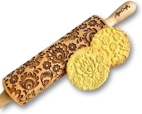 Vista 10 de Rodillo de Repostería con Relieve de LADRILLOS. Rodillo para Masa Grabado con Láser con Patrón de Pared para Galletas en Relieve o Cerámica por