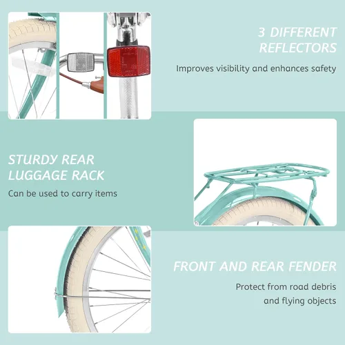 Vista 8 de Bicicletas para niñas de 8 a 12 años, bicicleta para niñas de 20 pulgadas con canasta, bicicletas ligeras para niños con freno en V delantero +