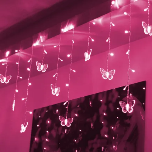 Vista 2 de Luces de Cortina de Mariposas, 4.9 pies, 48 Luces de Hadas LED USB para Ventana, 10 Mariposas, 8 Modos, Luces de Cadena con Parpadeo de Luciérnaga