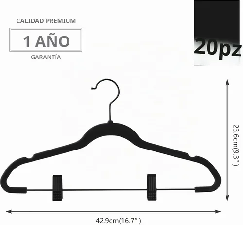 Vista 6 de MIZGI - Perchas premium de terciopelo negro para pantalones con clips ajustables (paquete de 20) Perchas delgadas para faldas - Perchas Negro/Negro