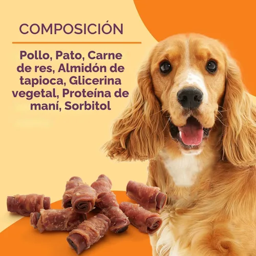 Vista 4 de Jungle Calling Rollos para Perros de Triple Sabor, Hechos con Carne Real de Pollo, Pato y Res, Snacks para Perros Sin Cuero Crudo, Saludables