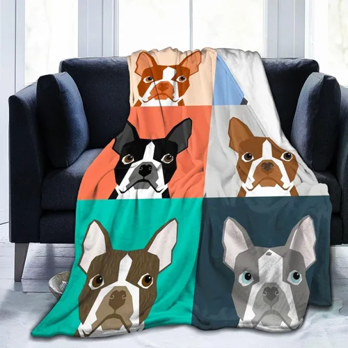 Vista 8 de Bonita manta de bulldog francés con diseño floral, suave y acogedora, manta de franela ligera y cálida de felpa para sofá, camping, oficina, viajes