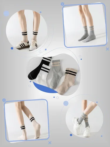 Vista 5 de YUWELL Calcetines crew a rayas para mujer, calcetines casuales de algodón cómodos para mujer, 4 pares, talla 5-10