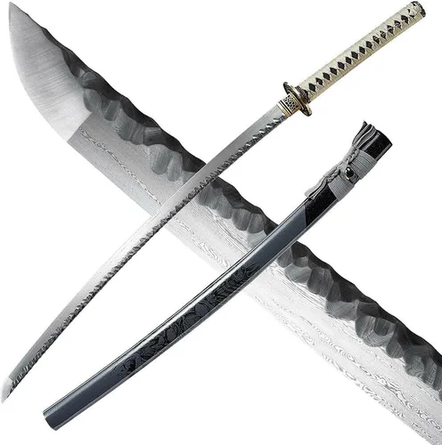 Vista 2 de Espada Katana samurái japonesa de 41 pulgadas, hecha a mano, hecha a mano, color gris
