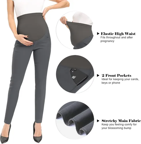 Vista 3 de fitglam Pantalones de maternidad para mujer, para el trabajo, pantalones de embarazo, pantalones de oficina sobre el vientre, pantalones elásticos