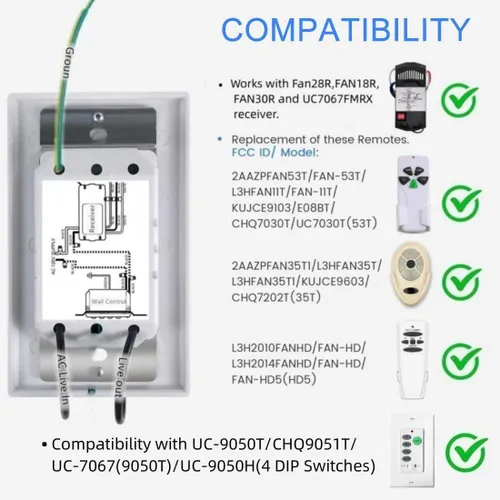 Vista 3 de Kit de control remoto para ventilador de techo, interruptor de ventilador universal de montaje en pared para Hampton Bay Harbor Breeze Hunter