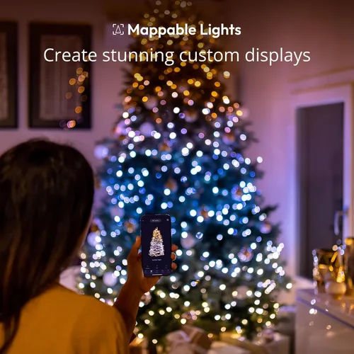 Vista 3 de Twinkly Cuerdas de 250 luces LED blancas, cadena de luces LED para exteriores e interiores, luces blancas de Navidad de cálido a fresco, LED