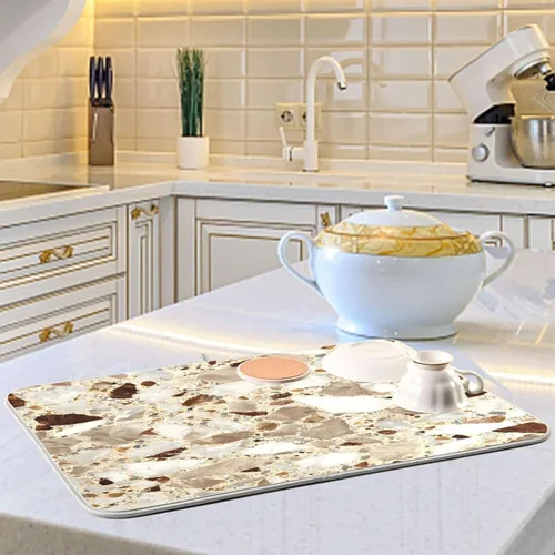 Vista 6 de Beige and Brown Marble Print Dish Drying Mat for Kitchen Counter Super Absorbent Drying Mat 16x18 inch Large Dish Drying Matts for Countertop