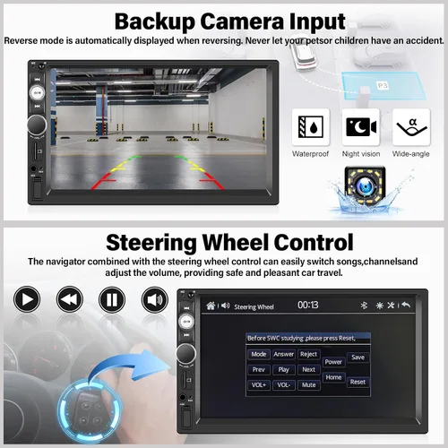Vista 5 de UNITOPSCI Estéreo de auto de doble DIN con Apple CarPlay y Android Auto Bluetooth, pantalla táctil de 7 pulgadas, radio de auto de 2 DIN