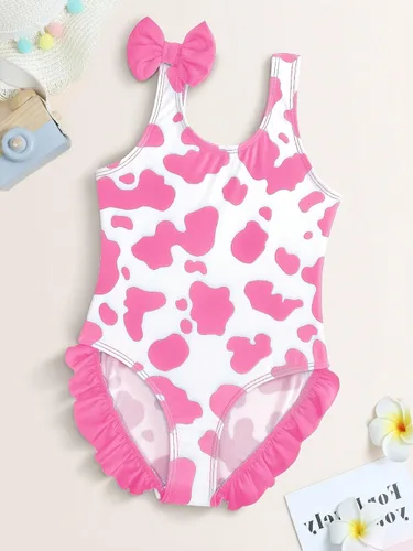 Vista 5 de WDIRARA Traje de baño de una pieza con estampado de vaca para niña