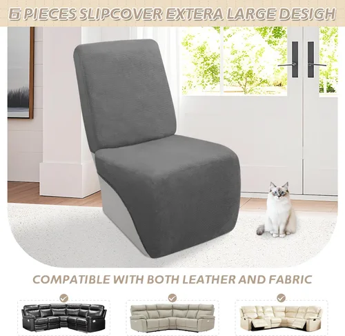 Vista 593 de Arfntevss Fundas de sofá seccional reclinable de terciopelo, Funda de sofá seccional de esquina para sofá reclinable, Funda elástica suave