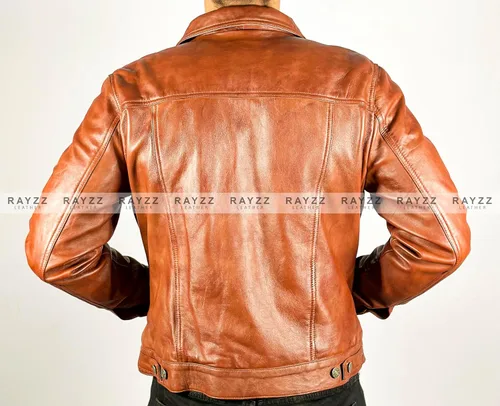Vista 5 de Chaqueta de cuero auténtico para hombre de piel de cordero para hombre, chaqueta de cuero para motocicleta de carreras, estilo collar