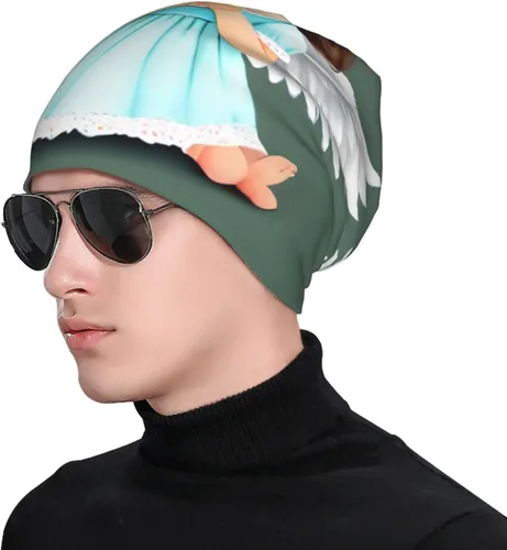 Vista 2 de Cute Little Angel Ultra-Warm & Stylish Fashion Adult Men's Knit Hat - Versatile Adult Brim Headwear, Perfect Winter Wear Black