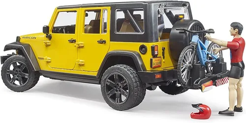 Vista 3 de Bruder 02543 Jeep Wrangler Rubicon Unlimited con bicicleta de montaña y ciclista Escala 1:16, ciclista con casco y bicicleta de montaña, fabricado