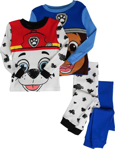 Vista 2 de Paw Patrol Chase and Marshall - Conjunto de pijama de manga larga para niños pequeños, 4 piezas