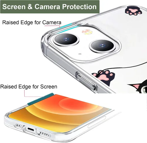 Vista 2 de Unov Funda para iPhone 14 iPhone 13, transparente con diseño, ajuste delgado, buen agarre, funda para teléfono en relieve, cubierta protectora a