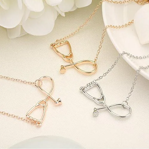 Vista 5 de Dcfywl731 Nurse Gifts for Women Silver Stethoscope Nurse Necklace Heart Initial Pendant Necklace Letter Necklace for Doctors and Nurses chrismtas