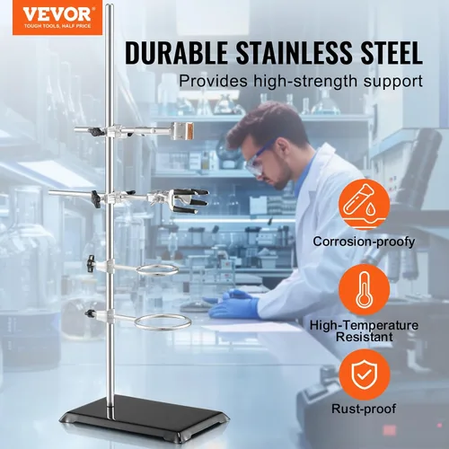 Vista 2 de VEVOR Juego de 2 soportes de soporte de laboratorio, soporte de laboratorio de acero con varilla de 23.6 pulgadas y base de hierro fundido de 8.3 x