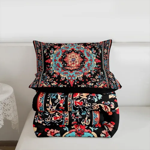 Vista 3 de Erosebridal Juego de edredón bohemio tamaño individual, ropa de cama floral retro para adultos, hombres y mujeres, juego de ropa de cama vintage