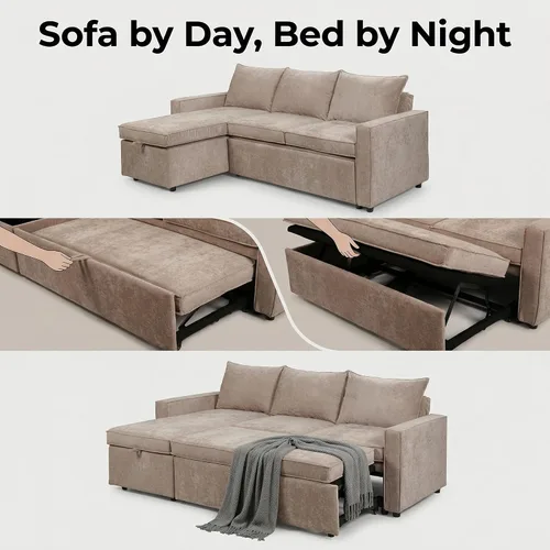 Vista 3 de HIPIHOM 81" Sofa Bed – Sleeper Couch with Storage, Mocha
