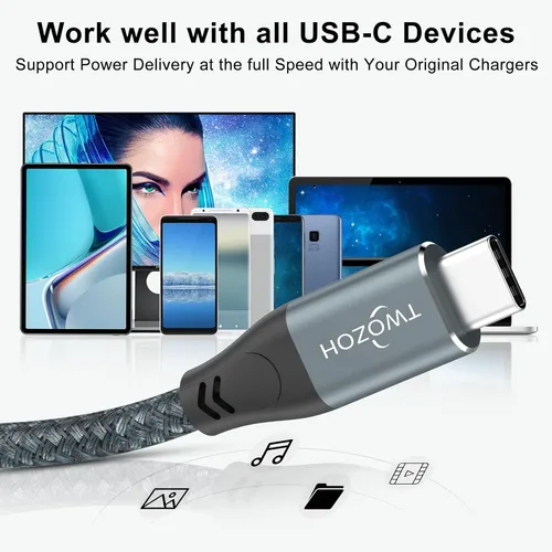 Vista 7 de Twozoh Cable USB C a USB C 3.2 Gen 2, transferencia de datos de 20 Gbps, 100 W, PD de carga rápida, cable de monitor de salida de video 4K