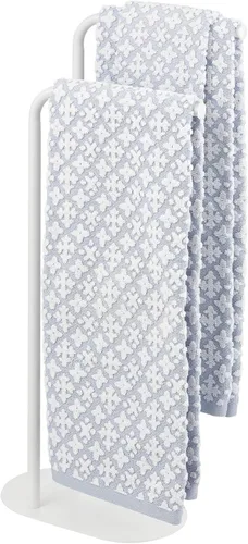 Vista 4 de mDesign Toallero alto independiente de acero inoxidable – 2 niveles minimalistas soportes de pedestal para cocina y baño – Estantes para baño