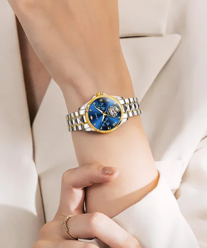 Vista 3 de OLEVS Reloj de pulsera de lujo impermeable para mujer, mecánico, automático, elegante, de lujo, impermeable, para mujer