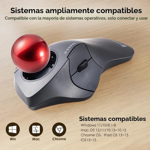 Vista 7 de SANWA Ratón inalámbrico de Trackball de 3 dispositivos, dedo índice