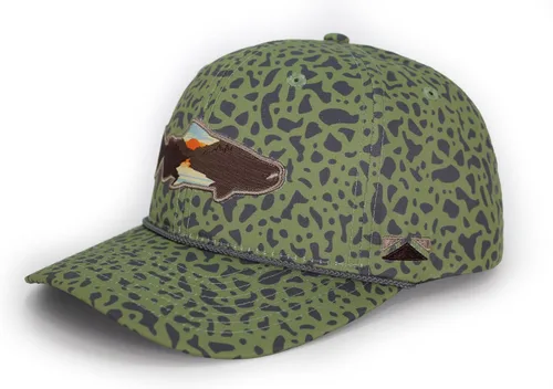 Vista 14 de Paramount Outdoors Sombrero de pesca de trucha al atardecer, diseño de silueta de pez de montaña, sombrero para exteriores con cómodo Snapback