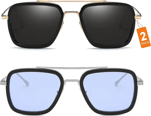 Vista 4 de SHEEN KELLY Trendy Square Pilot Sunglasses Men Women Vintage Rectangular Metal Frame Shades Eye Glasses Tony Stark