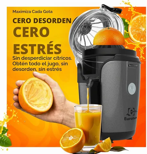 Vista 4 de Eurolux Exprimidor eléctrico de cítricos manos libres, exprimidor de limón y pomelo naranja y lima, fácil de limpiar, 2 tamaños de cono (gris)