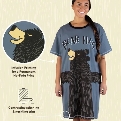Vista 5 de Lazy One Camisones para mujer, lindo camisón para mujer, diseños de animales Camisón azul Bear Hug