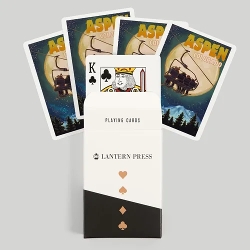 Vista 6 de Lantern Press Aspen, Colorado, Remonte de esquí y luna llena (52 cartas de juego, baraja de cartas de tamaño póquer con comodines)