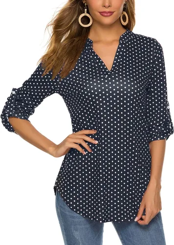 Vista 5 de Halife - Blusa tipo túnica para mujer, mangas 34 enrollables, cuello en V, estampado floral