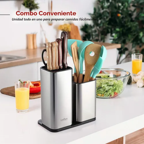 Vista 4 de Laxinis World Soporte para cuchillos y utensilios de acero inoxidable