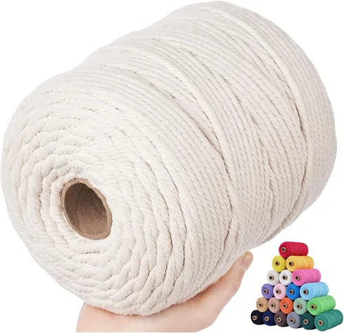 Vista 77 de Cordón de algodón para macramé 3mm x 109 yardas, cuerda de macramé natural color beige, suministros perfectos de algodón para macramé, para hacer