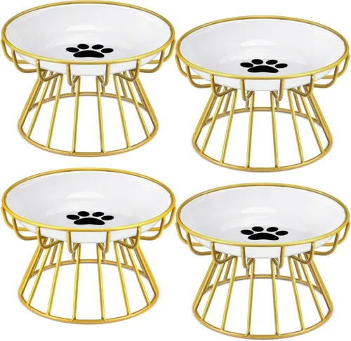 Vista 10 de Roshtia 4 juegos de cuencos elevados de cerámica para gatos con soporte de metal, platos aptos para lavavajillas, platos elevados antideslizantes