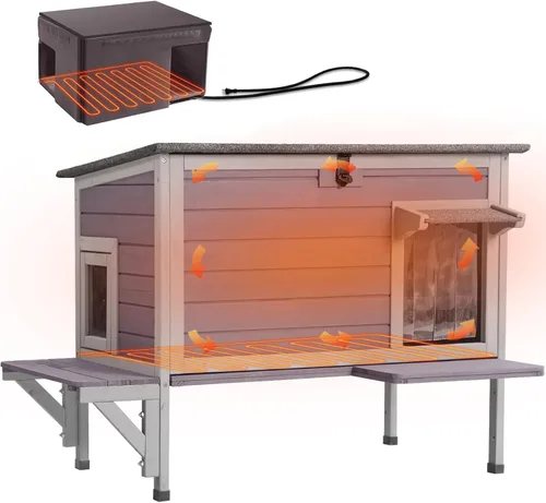 Vista 16 de GUTINNEEN Casa Grande para Gatos al Aire Libre Resistente a la Intemperie con Puertas de Escape, Madera Maciza Aislada Más Gruesa, Porche Grande