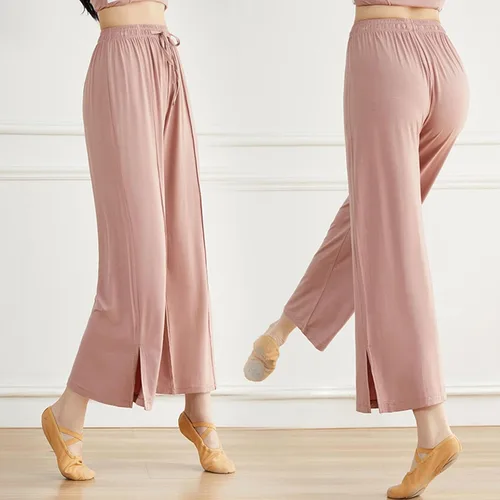 Vista 2 de Pantalones de pierna ancha para mujer, elegantes, casuales, holgados, para baile, entrenamiento, yoga, con abertura lateral, pantalones clásicos