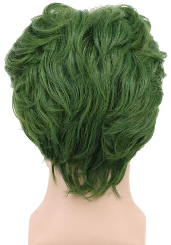 Vista 4 de yuehong Peluca corta rizada verde para hombre, peluca de cosplay de payaso